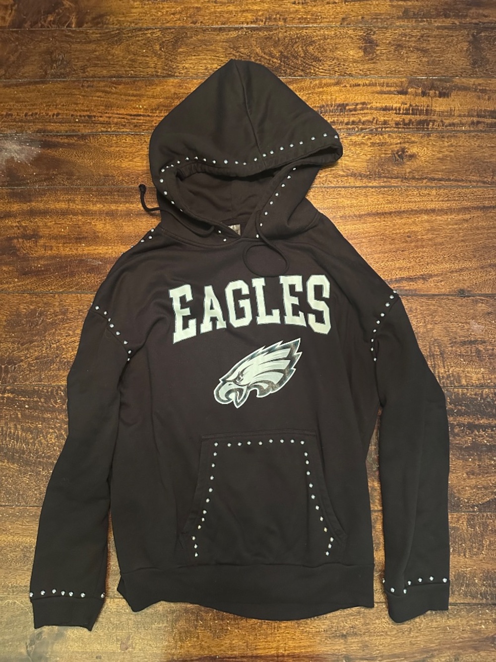 Philadelphia Eagles XL Studded Rhinestone Hoodie Gameday Couture NFL Women Black - Picture 2 of 4